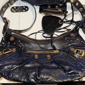 Balenciaga Le Cagole small black leather bag gold hardware